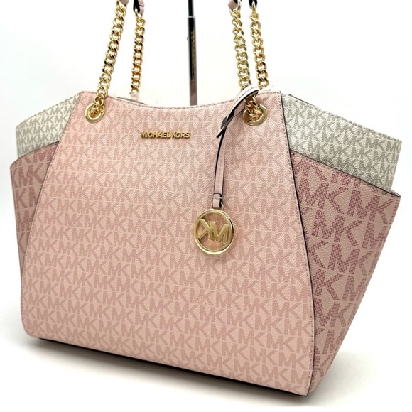 Michael Kors Large Jet Set Travel Chain Shoulder Bag Powder Blush Multi - Picture 1 of 10